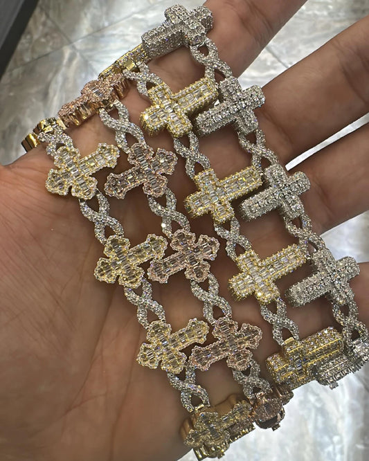 Stainless Steel Cross Link Bracelet – Hollow Design with Gallery Accent