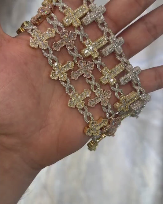 Stainless Steel Cross Link Bracelet – Hollow Design with Gallery Accent